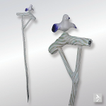 ◆H1050×W290ミリ（鳩飾り含む）◆本体木彫（オリジナルガラス玉埋込）◆鳩 石塑粘土◆着色 アクリル塗料・絵具Liquitex◆販売価格￥18,700