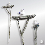 ◆H1170×W330ミリ（鳩飾り含む）◆本体木彫（オリジナルガラス玉埋込）◆鳩（石塑粘土）◆着色 アクリル塗料・絵具Liquitex◆販売価格￥18,700