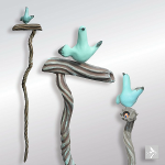 ◆H1180×W205ミリ（鳩飾り含む）◆本体木彫（オリジナルガラス玉埋込）◆鳩 石塑粘土◆着色 アクリル塗料・絵具Liquitex◆販売価格￥18,700