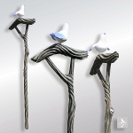 ◆H1180×W115ミリ（鳩飾り含む）◆本体木彫（オリジナルガラス玉埋込）◆鳩 石塑粘土◆着色 アクリル塗料・絵具Liquitex◆販売価格￥18,700