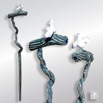 ◆H1170×W230ミリ（鳩飾り含む）◆本体木彫（オリジナルガラス玉埋込）◆鳩 石塑粘土◆着色 アクリル塗料・絵具Liquitex◆販売価格￥18,700