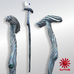 ◆H870×W70ミリ（鳩飾り含まず）◆本体木彫（オリジナルガラス玉埋込）◆着色 アクリル塗料・絵具Liquitex◆鳩 石塑粘土◆販売価格￥38,700