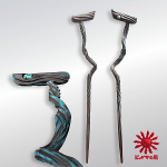 ◆H880×W150ミリ◆本体木彫（オリジナルガラス玉埋込）◆着色 アクリル塗料・絵具Liquitex◆販売価格￥18,700 ※ 非実用ディスプレイ杖