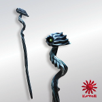 ◆H880×W130ミリ◆本体木彫（オリジナルガラス玉埋込）◆着色 アクリル塗料・絵具Liquitex◆販売価格￥18,700 ※非実用ディスプレイ杖